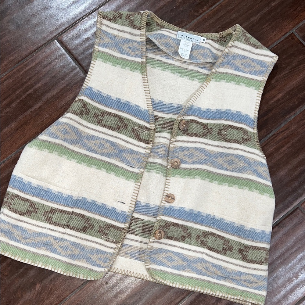 Patterned Beige and Blue Women's Vest
